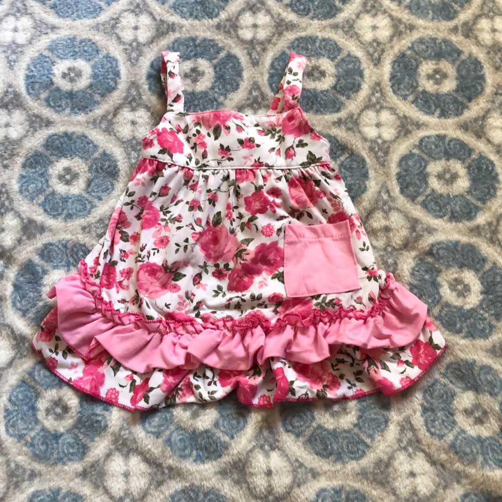 Floral pink dress with diaper cover set.